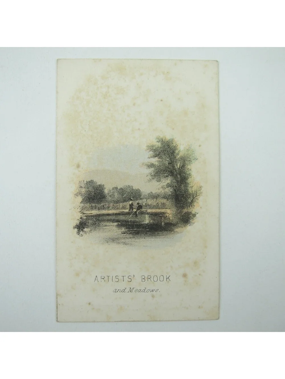 Color Lithograph Print Artists' Brook & Meadows North Conway NH Antique 1860s